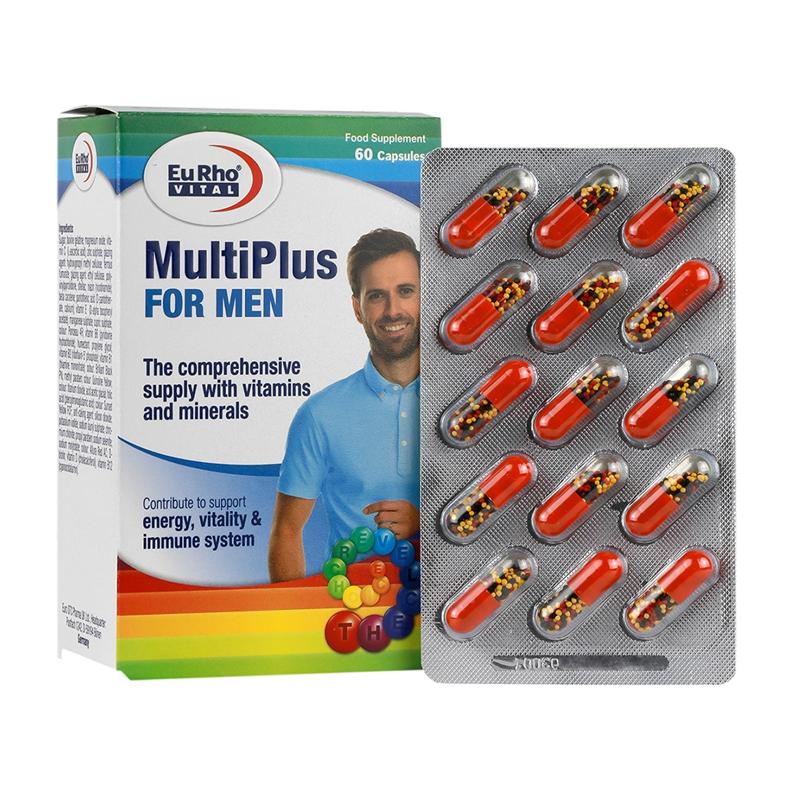 کپسول مولتی ویتامین مدل Multiplus مناسب آقایان بسته 60 عددی Eurhovital Multiplus For Men 60 Caps