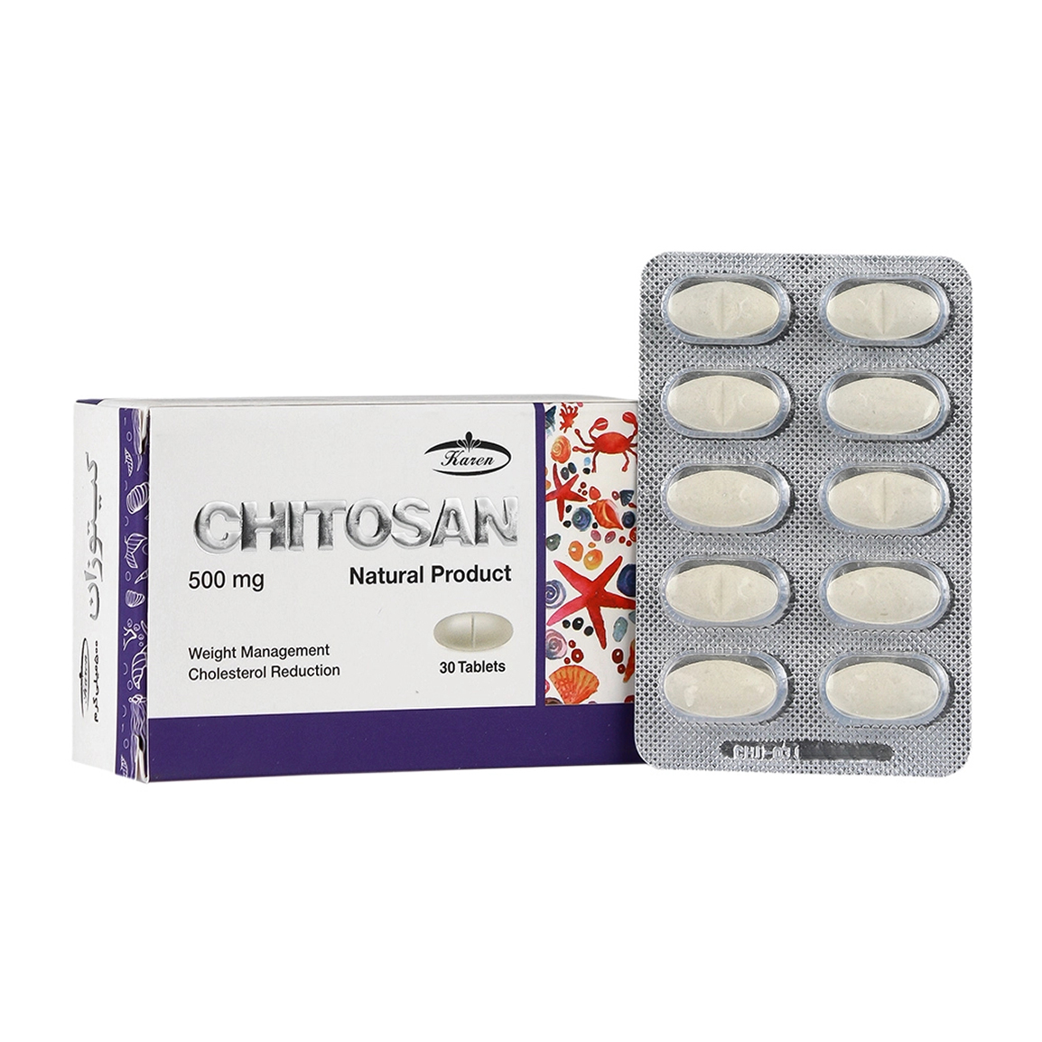 قرص Chitosan 500 بسته 30 عددی Karen Chitosan 500mg 30 Tabs