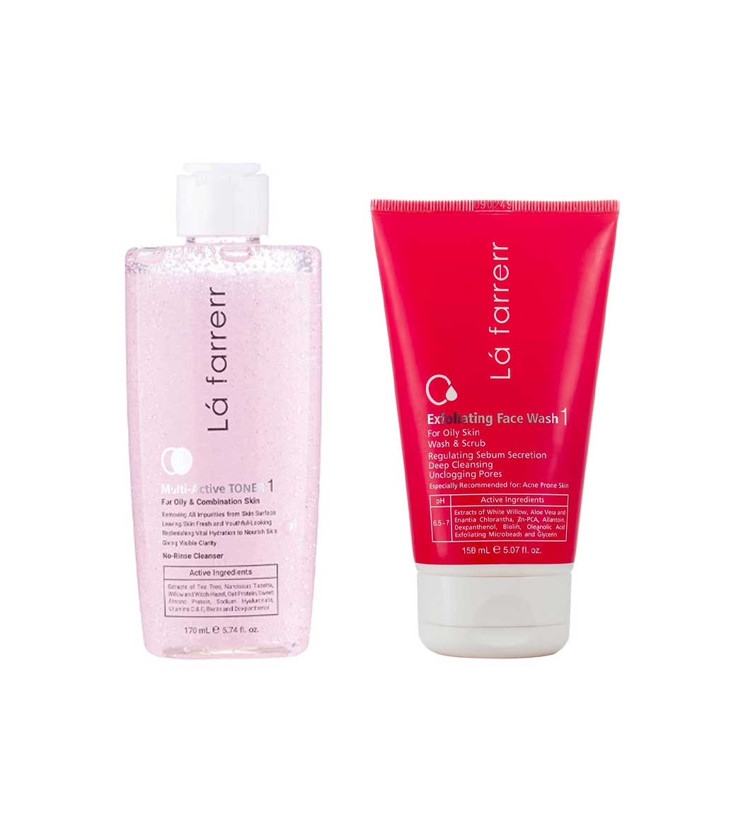 پک ژل شستشوی صورت لایه بردار پوست چرب و مستعد آکنه و تونر پوست چرب و مختلط