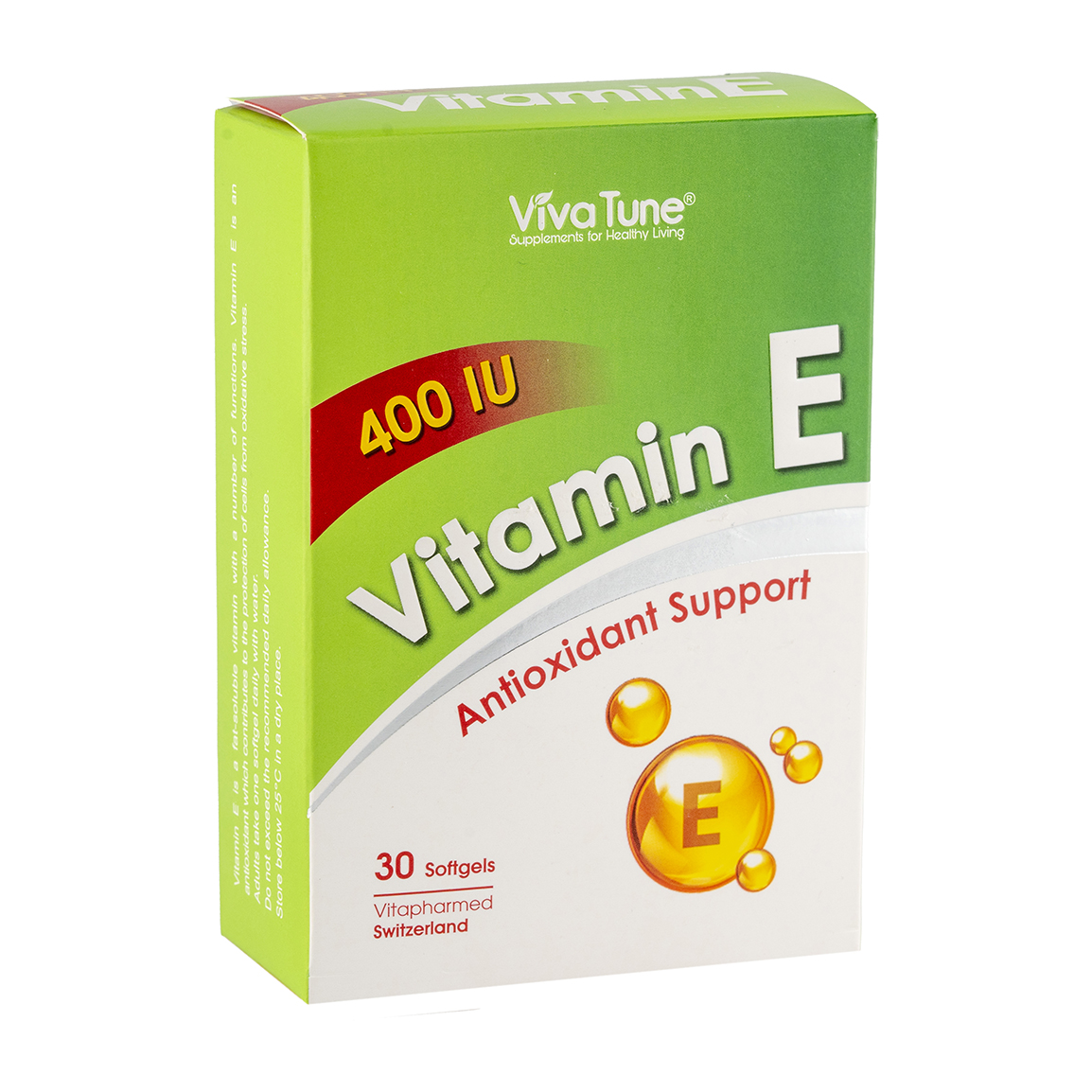 کپسول پرل ویتامین ای 400 میلی گرم بسته 30 عددی Viva Tune Vitamin E Softgels 30 Caps