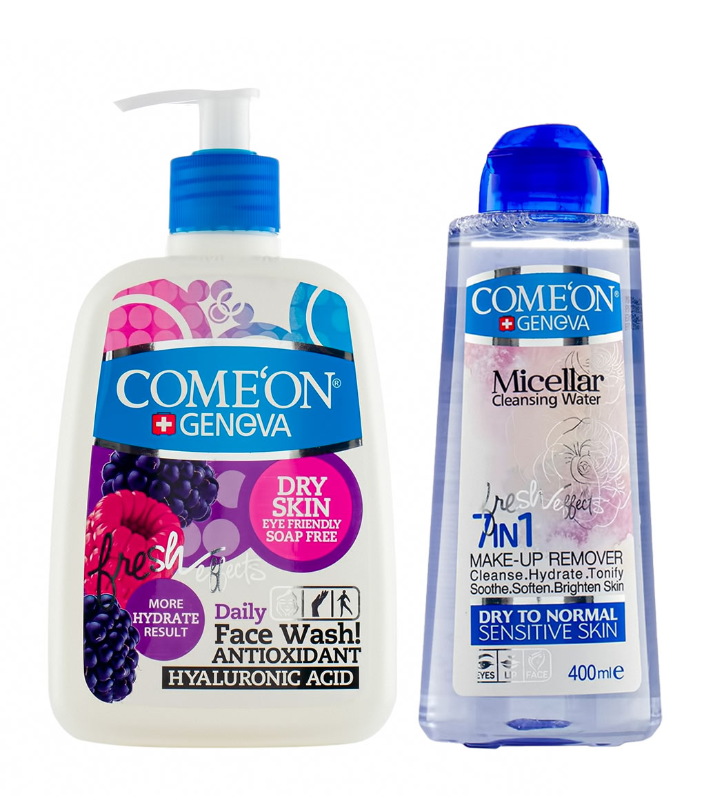 پک ژل شستشوی صورت پوست خشک 500میل و محلول میسلار واتر پوست نرمال و حساس 400میل
