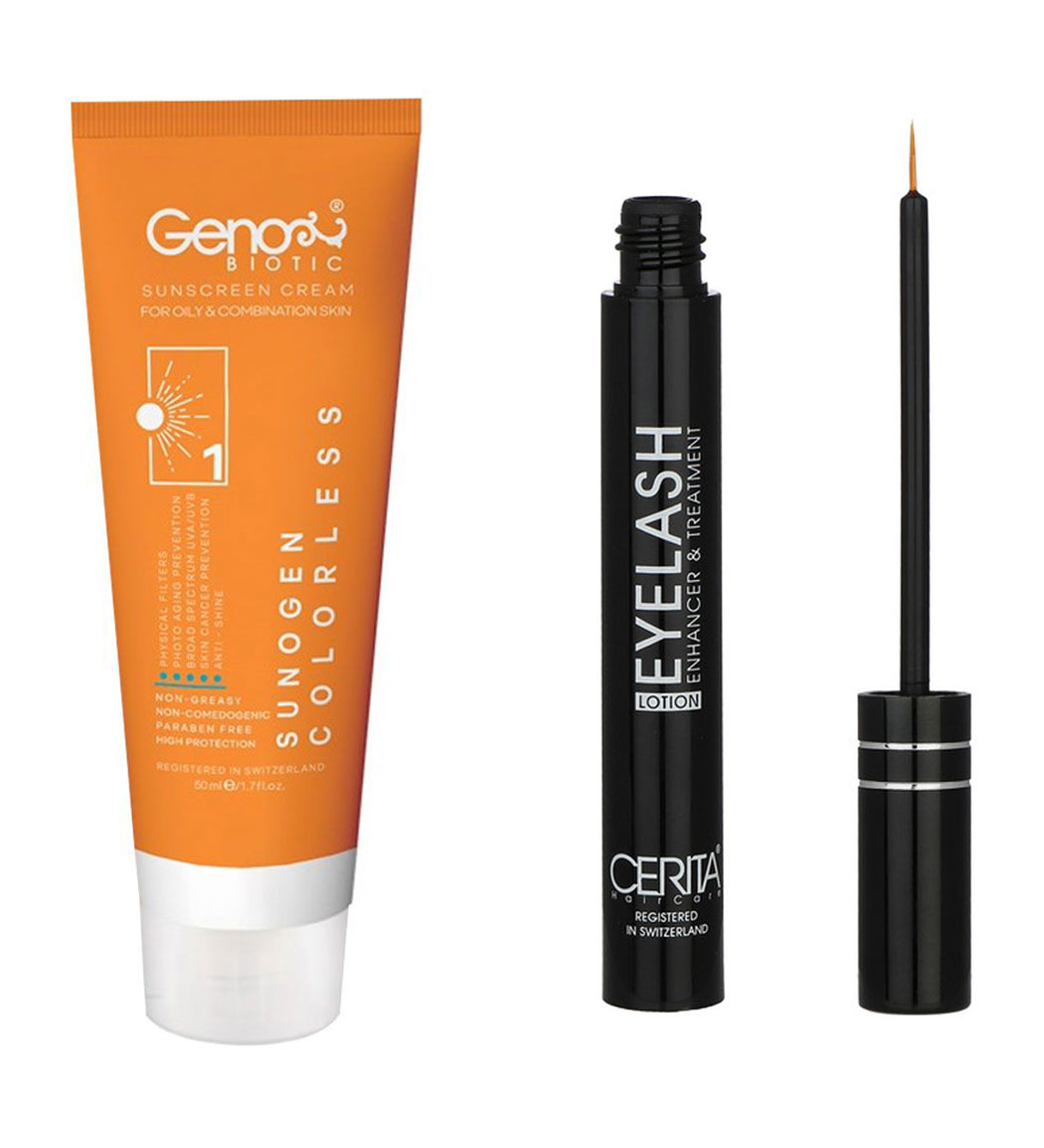 پک محلول تقویت کننده مژه سریتا و ضد آفتاب بی رنگ مناسب پوست چرب و مختلط SPF50