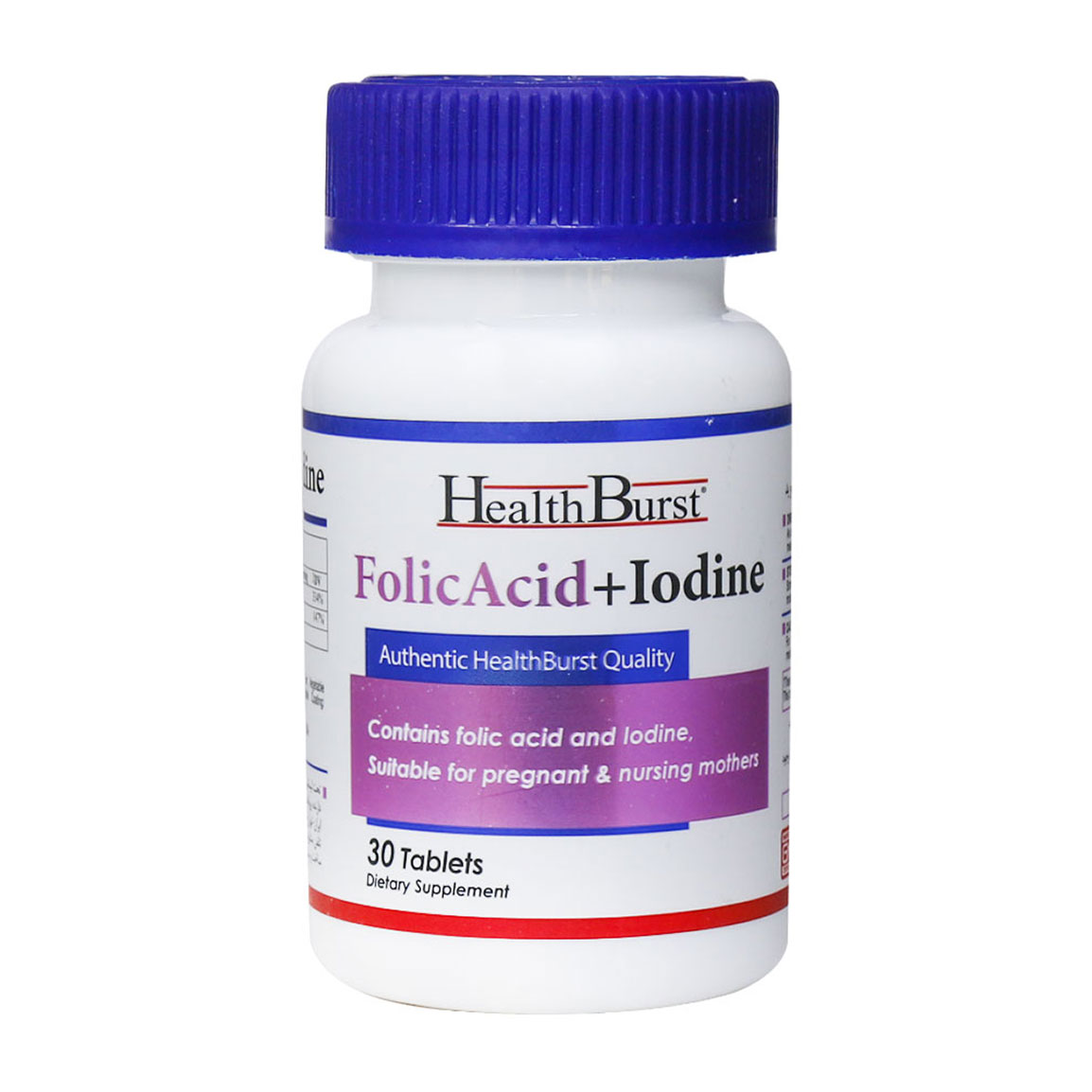 قرص فولیک اسید و ید بسته 30 عددی Health Burst Folic Acid And Lodine 30 Tabs