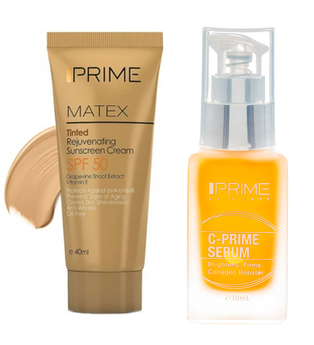 پک کرم ضد آفتاب بژ طبیعی جوان کننده اس پی اف 50 و سرم ویتامین سی