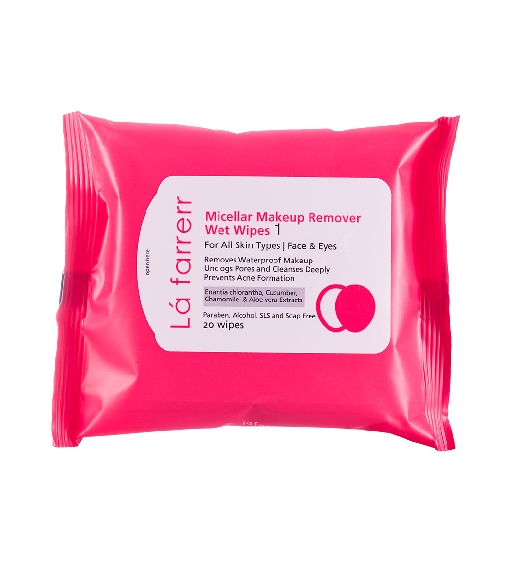 دستمال مرطوب پاک کننده آرایش انواع پوست بسته 20 عددی کد 1 Lafarrerr Micellar Makeup Remover Wet Wipes Code 1